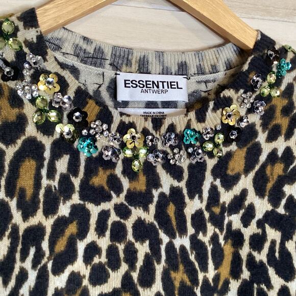 Essential Antwerp Wool Cashmere Leopard Beaded Neckline Sweater S - Picture 6 of 12